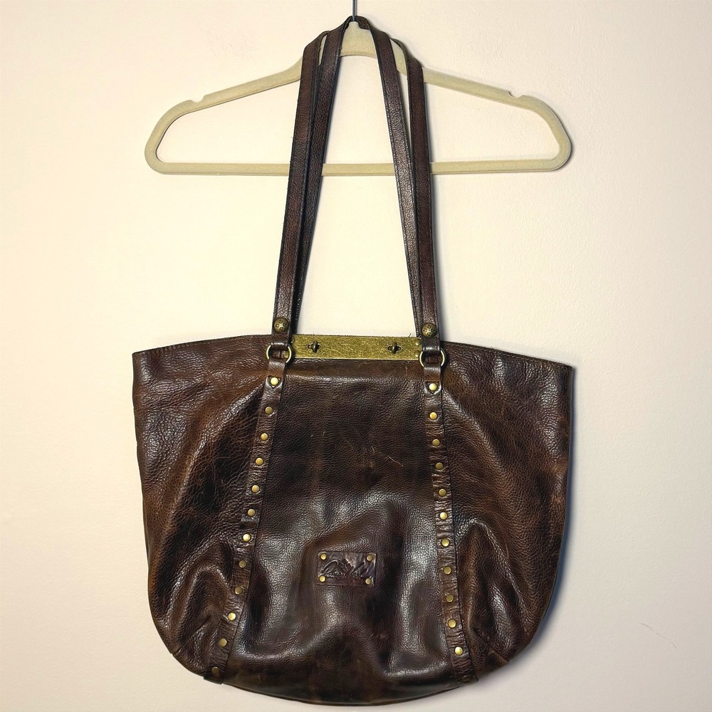 Patricia Nash Benvenuto Distressed Brown 100% Leather Tote Bag Purse Turnlock